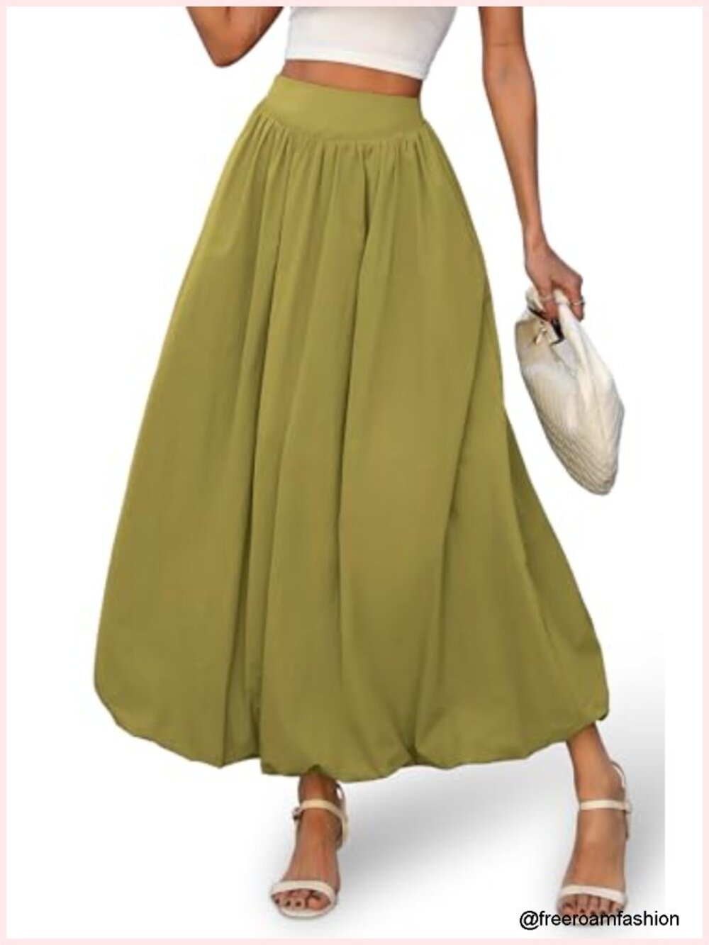 Bubble Maxi Skirt with Pockets, Y2K A-Line Puffy Hem Skirt, Long Flowy Casual